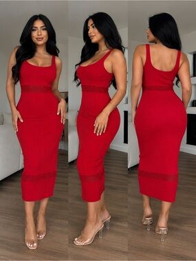 Zara Scarlet Ribbed Midi Dress